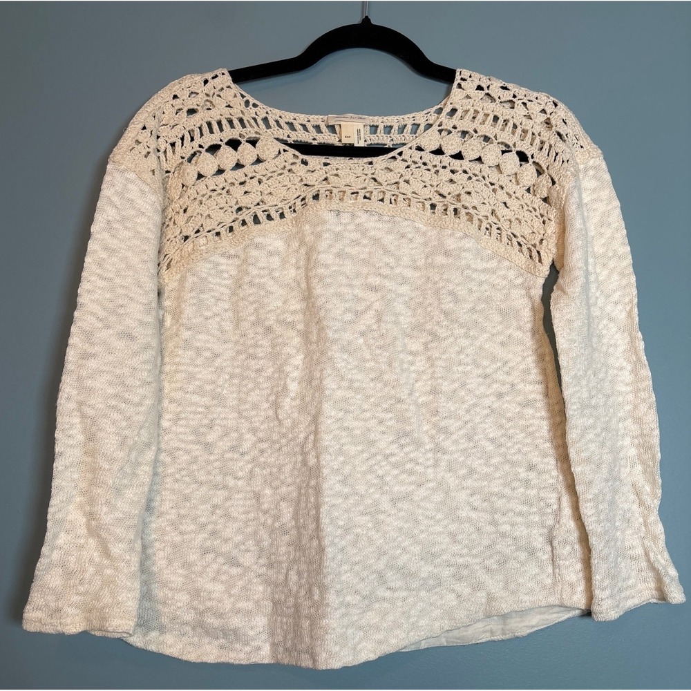 NWOT Anthropologie Meadow Rue Women's Cream Crochet Knit Sweater Top Size XSP‎